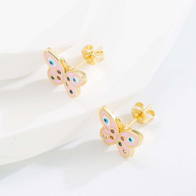 Fashion Devil's Eye Butterfly Copper Ear Studs Enamel Zircon Copper Earrings 1 Pair display picture 6