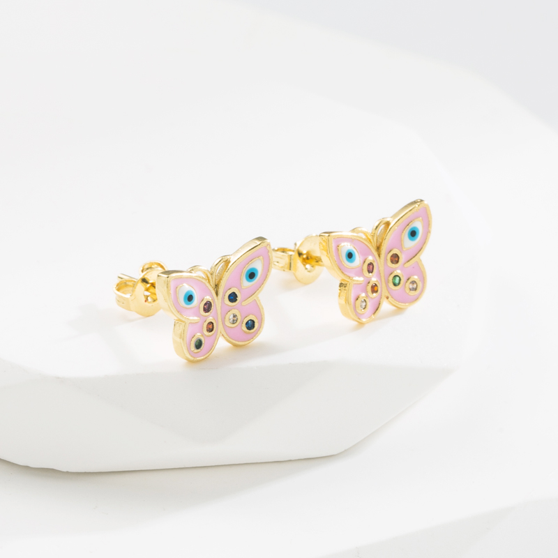 Fashion Devil's Eye Butterfly Copper Ear Studs Enamel Zircon Copper Earrings 1 Pair display picture 7