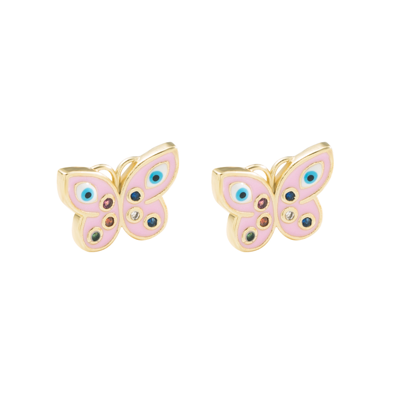 Fashion Devil's Eye Butterfly Copper Ear Studs Enamel Zircon Copper Earrings 1 Pair display picture 9