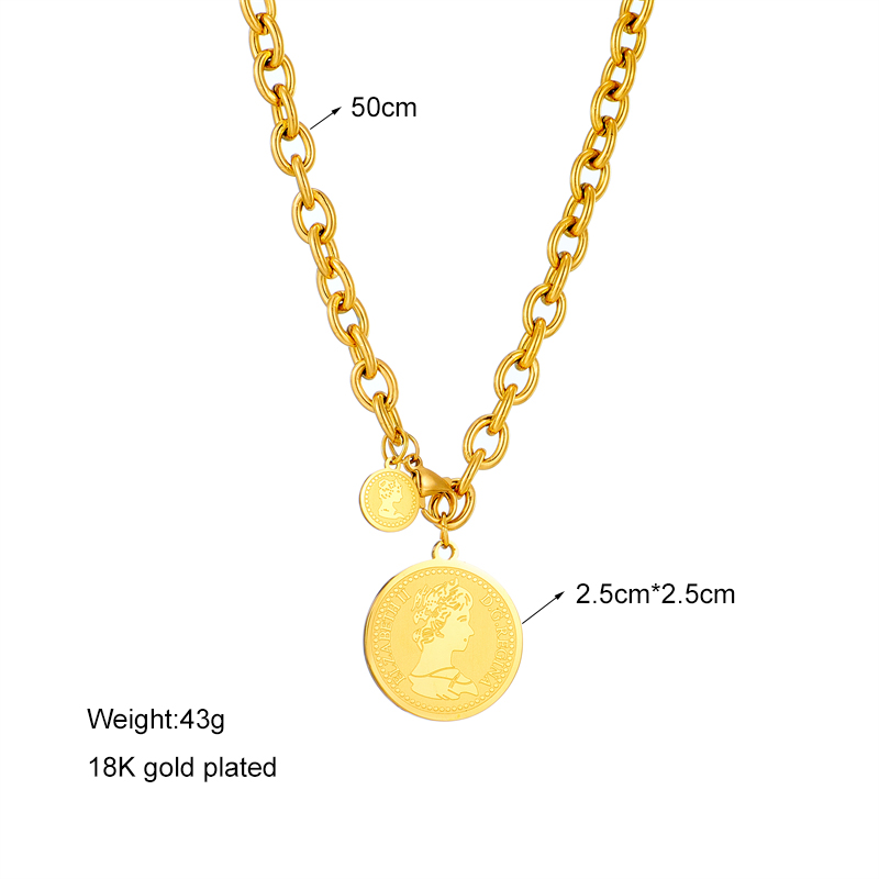 Vintage Style Portrait Stainless Steel Necklace Gold Plated Stainless Steel Necklaces display picture 5