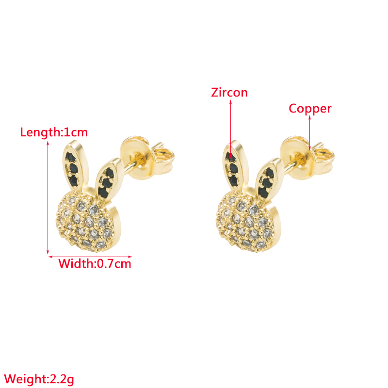 Cute Rabbit Copper Ear Studs Plating Zircon Copper Earrings 1 Pair display picture 1
