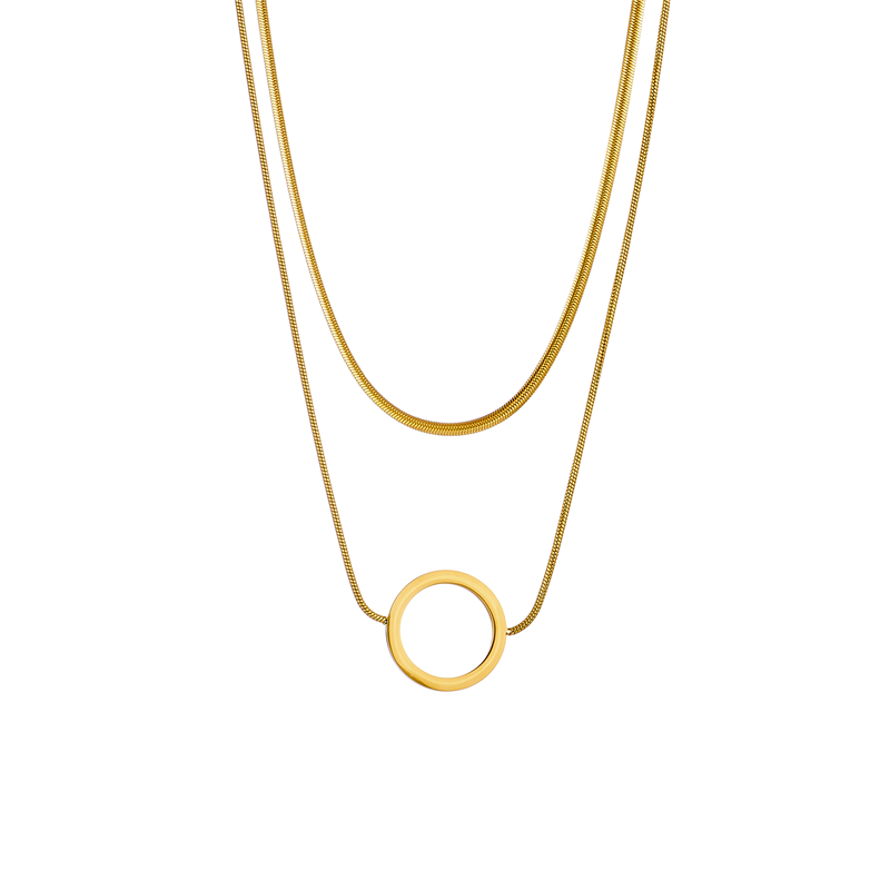 Style Simple Cercle Acier Inoxydable Collier En Couches Plaqué Or Acier Inoxydable Colliers display picture 2