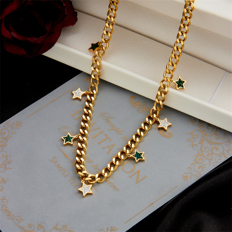 Style Vintage Star Acier Inoxydable Collier Plaqué Or Strass Acier Inoxydable Colliers display picture 1