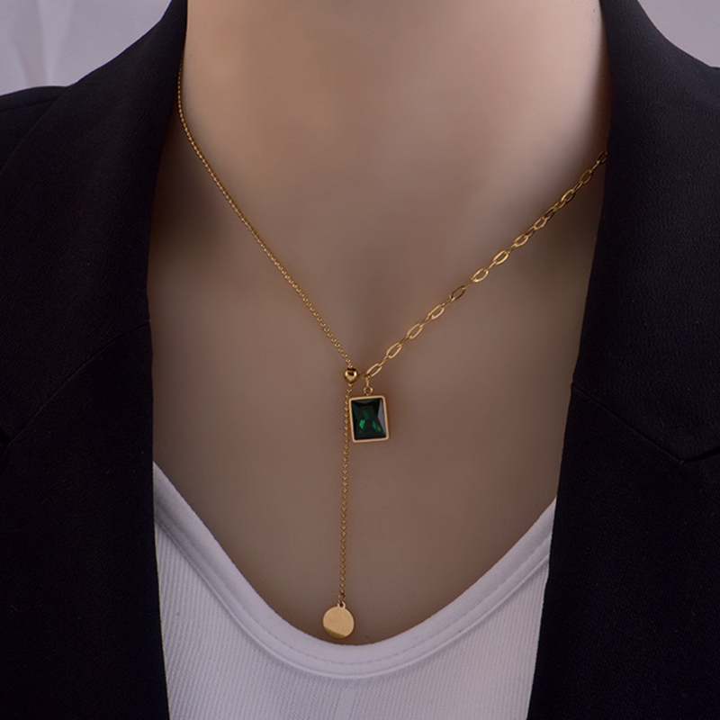 Stainless Steel 18K Gold Plated Vintage Style Gold Plated Square Glass Necklace display picture 4