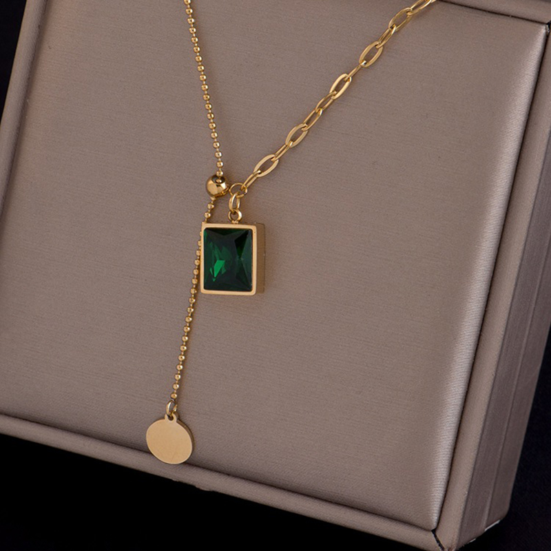Stainless Steel 18K Gold Plated Vintage Style Gold Plated Square Glass Necklace display picture 6