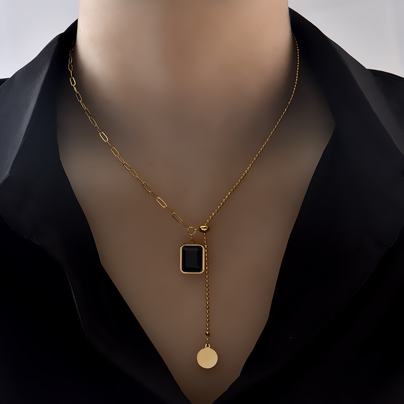 Stainless Steel 18K Gold Plated Vintage Style Gold Plated Square Glass Necklace display picture 7