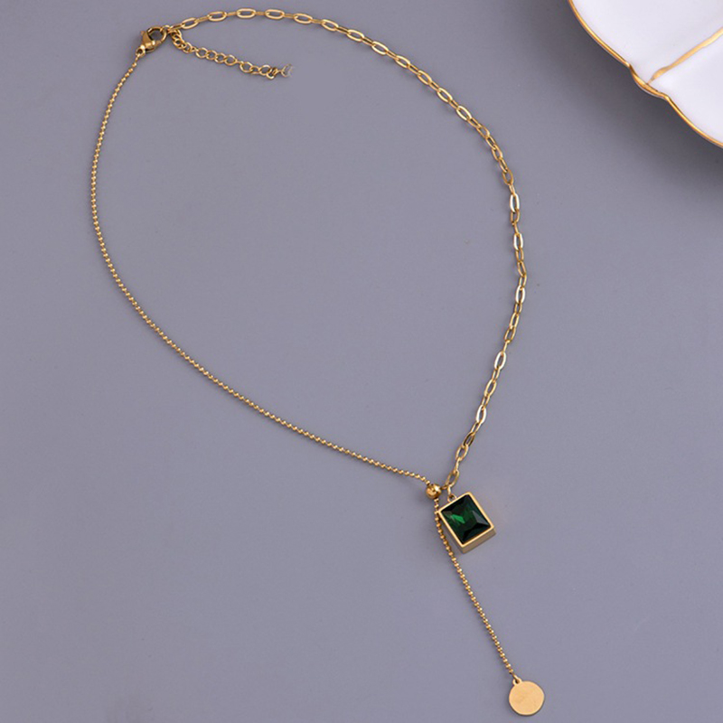 Stainless Steel 18K Gold Plated Vintage Style Gold Plated Square Glass Necklace display picture 11