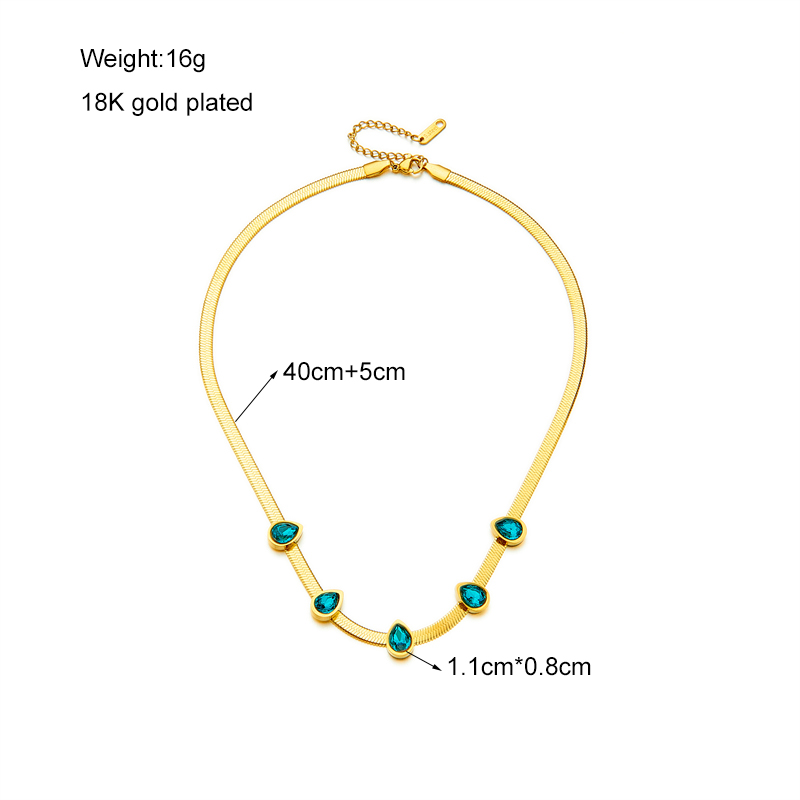 Stainless Steel 18K Gold Plated Simple Style Gold Plated Water Droplets Artificial Gemstones Necklace display picture 2