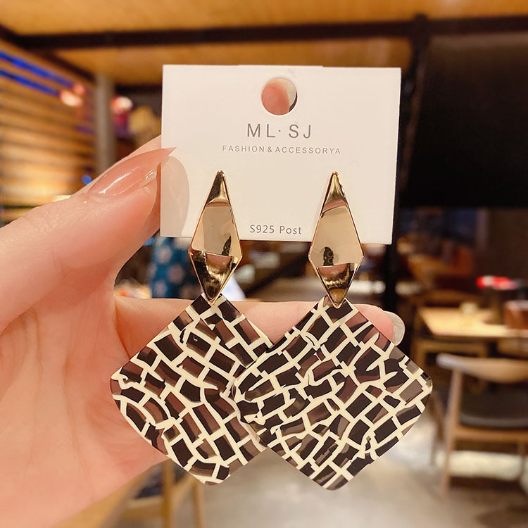 1 Pair Simple Style Rhombus Leopard Painted Arylic Earrings display picture 4