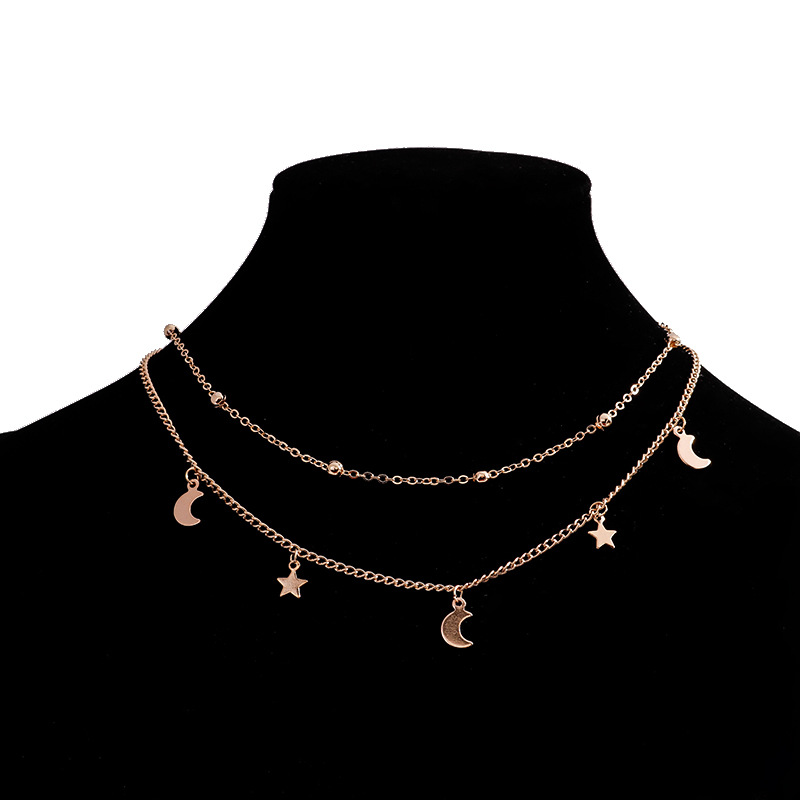 Simple Style Star Moon Alloy Layered Pendant Necklace 1 Piece display picture 2