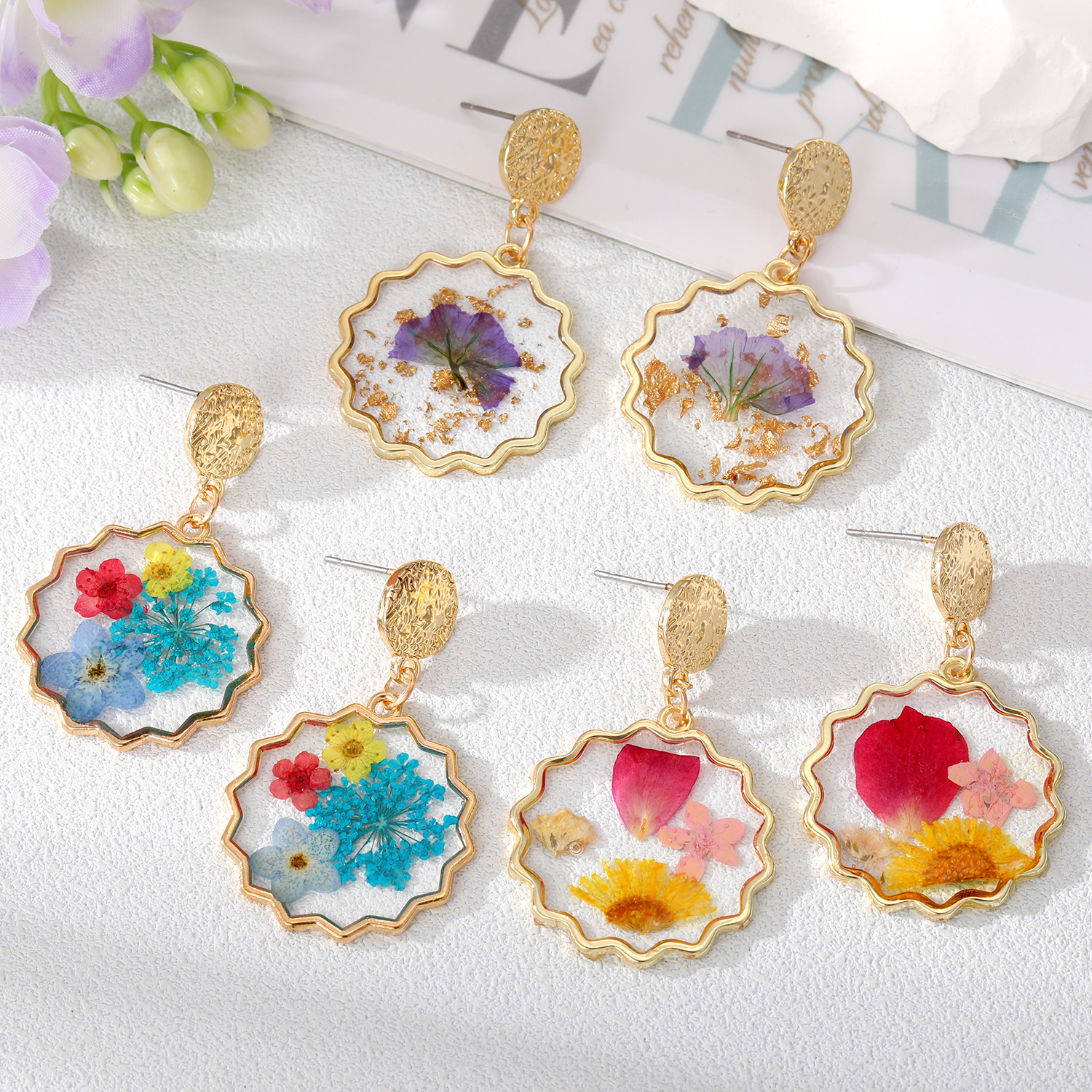 Wholesale Jewelry 1 Pair Fashion Dried Flower Colorful Alloy Drop Earrings display picture 1