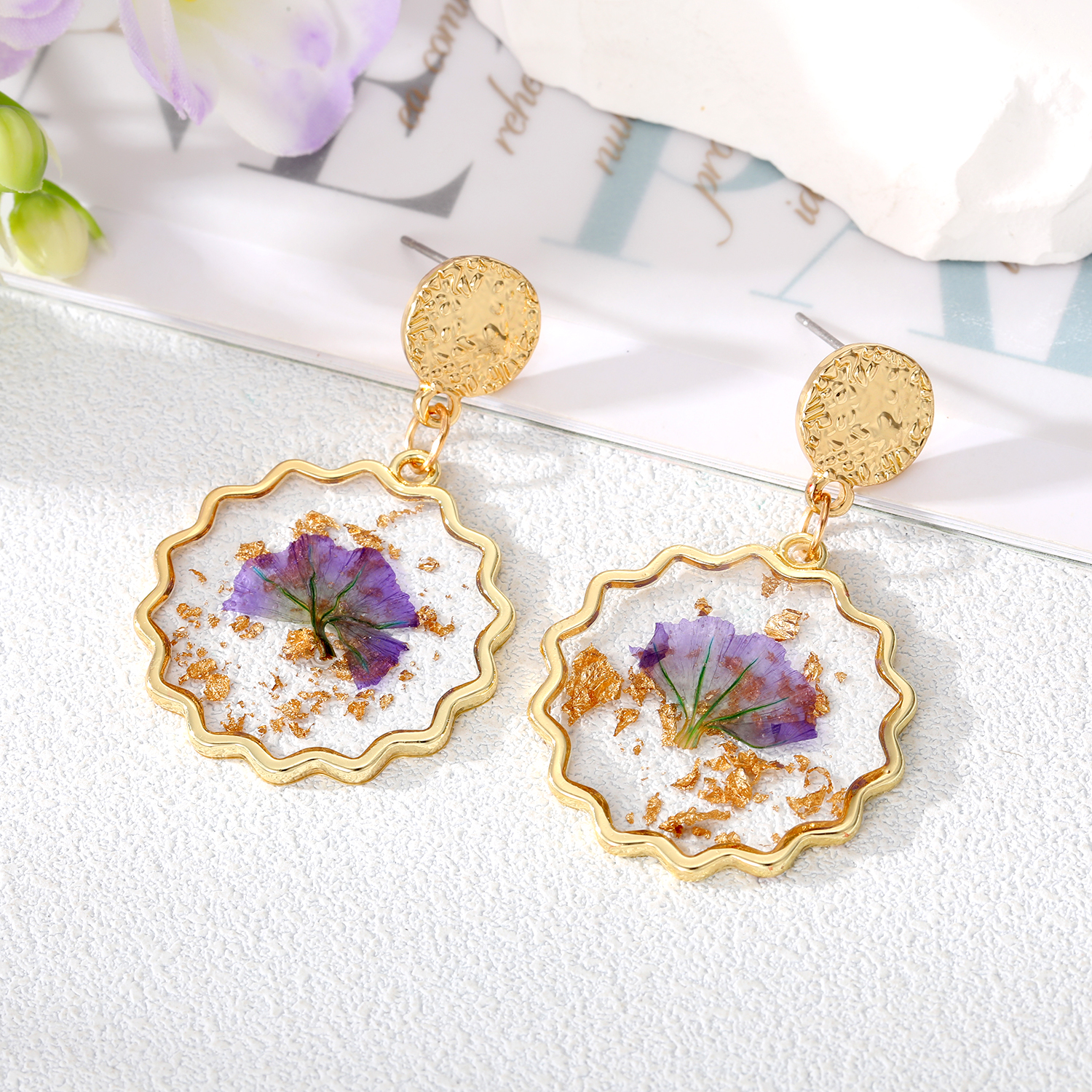 Wholesale Jewelry 1 Pair Fashion Dried Flower Colorful Alloy Drop Earrings display picture 2