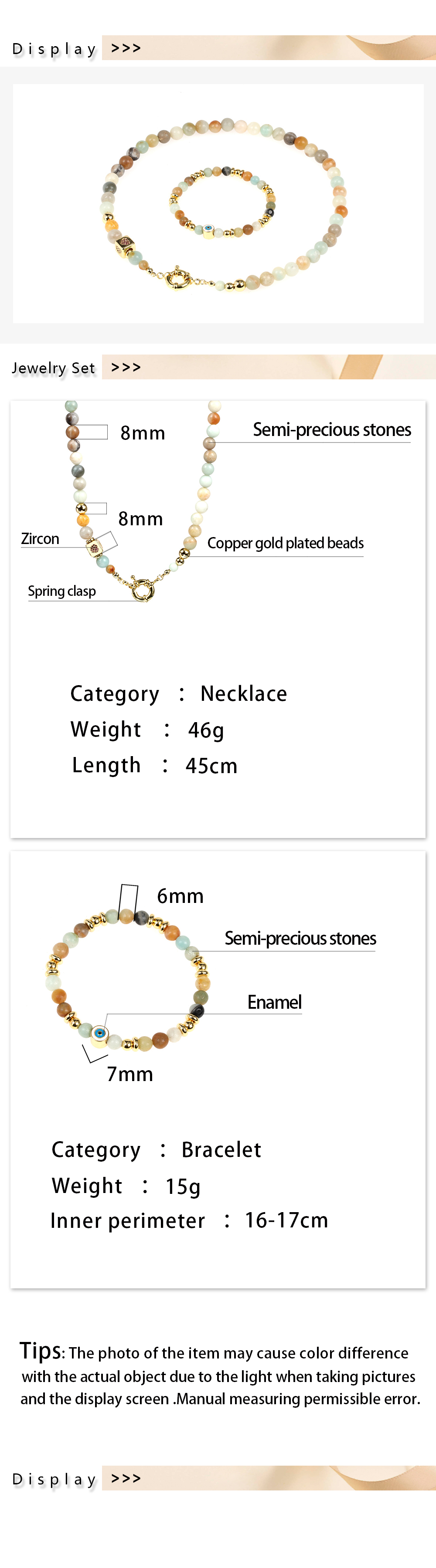 Mode Runden Gemischte Materialien Handgemacht Inlay Ein Naturstein Armbänder Halskette display picture 1