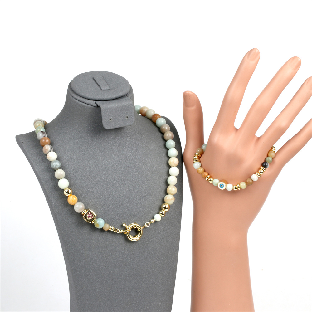 Mode Runden Gemischte Materialien Handgemacht Inlay Ein Naturstein Armbänder Halskette display picture 5