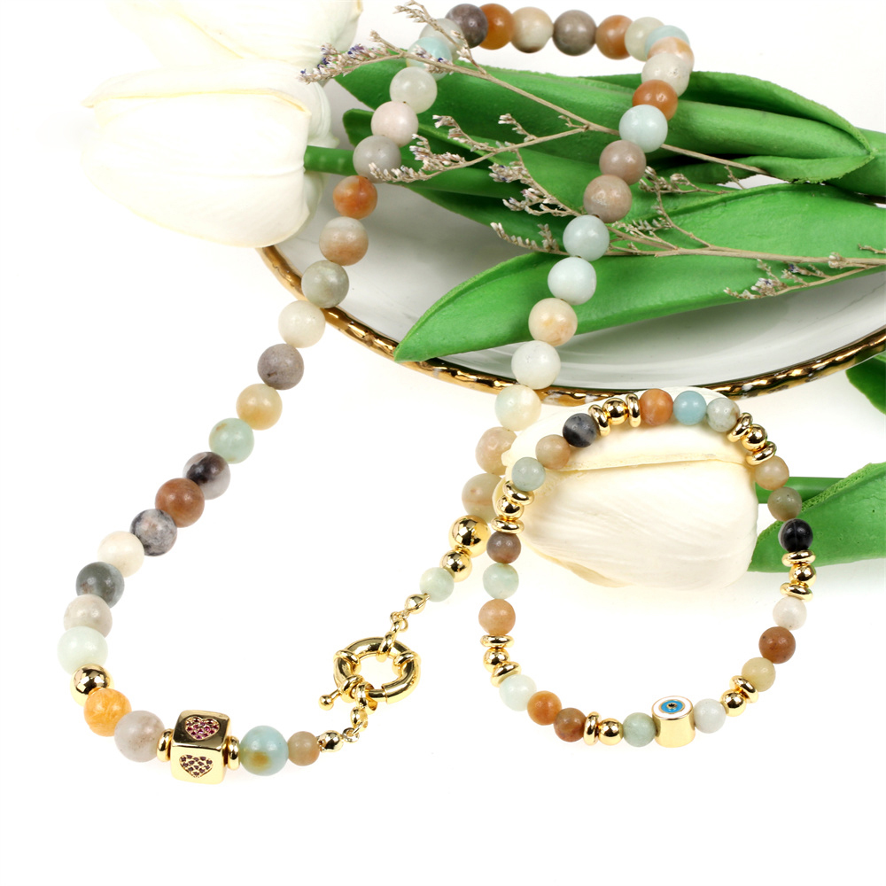 Fashion Round Mixed Materials Handmade Inlay Natural Stone Bracelets Necklace display picture 8