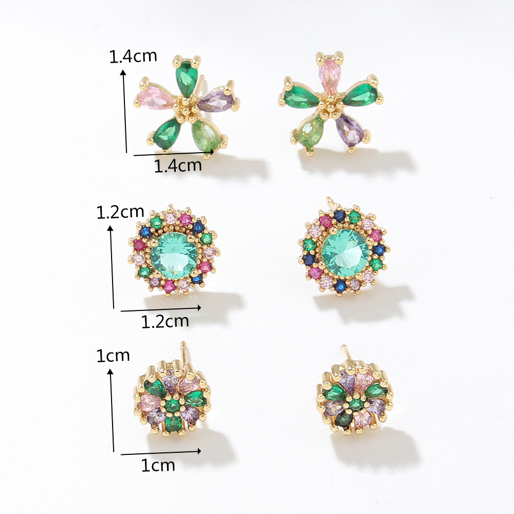 Simple Style Flower Copper Ear Studs Plating Inlay Zircon Copper Earrings display picture 1