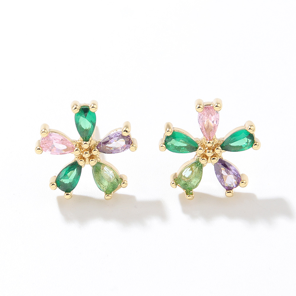 Simple Style Flower Copper Ear Studs Plating Inlay Zircon Copper Earrings display picture 5