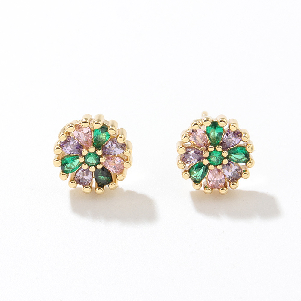 Simple Style Flower Copper Ear Studs Plating Inlay Zircon Copper Earrings display picture 7