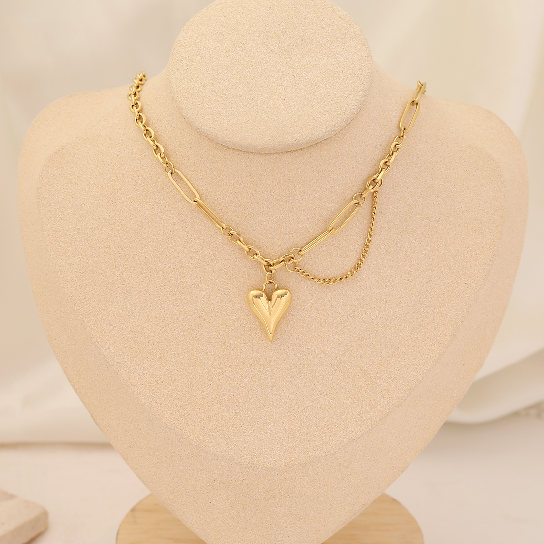 Acero Inoxidable Chapados en oro de 18k Moda Chapado En Oro Forma De Corazón Perla Collares En Capas display picture 8