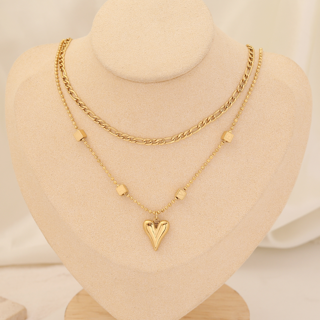 Acero Inoxidable Chapados en oro de 18k Moda Chapado En Oro Forma De Corazón Perla Collares En Capas display picture 13