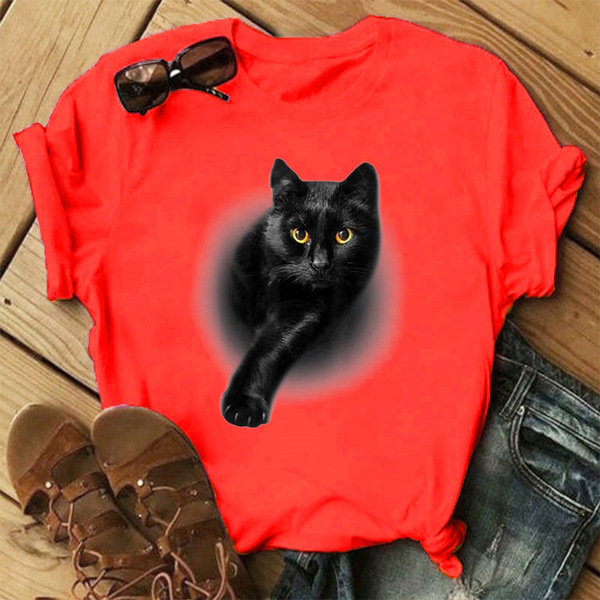 Frau T-shirt Kurzarm T-shirts Drucken Strassenmode Katze display picture 2