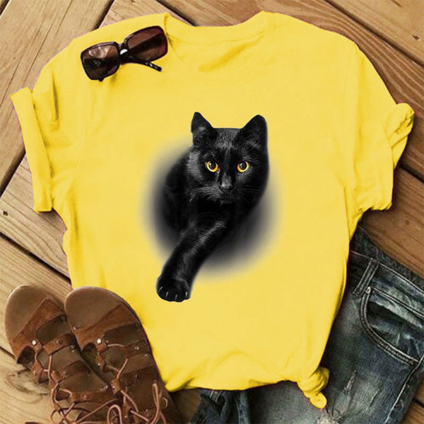 Frau T-shirt Kurzarm T-shirts Drucken Strassenmode Katze display picture 1