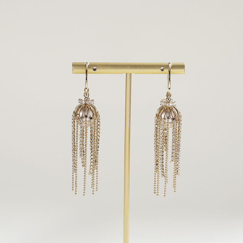 Luxurious Tassel Copper Earrings Inlay Artificial Pearl Rhinestone Copper Earrings display picture 3