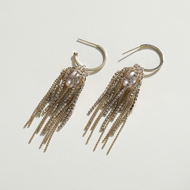Luxurious Tassel Copper Earrings Inlay Artificial Pearl Rhinestone Copper Earrings display picture 2