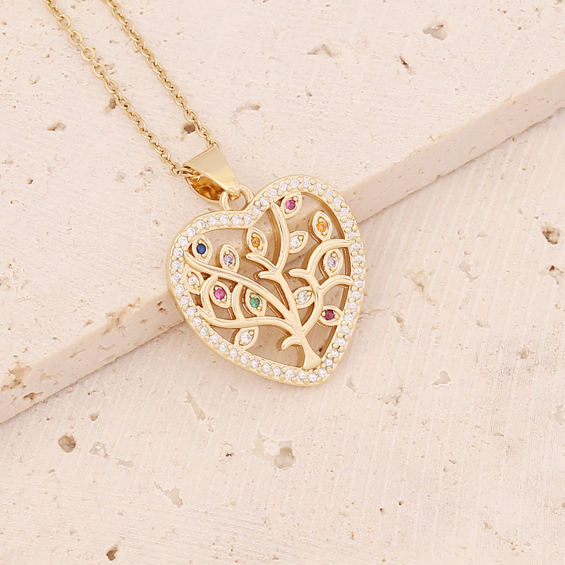 Stainless Steel 18K Gold Plated Fashion Inlay Heart Shape Owl Zircon Pendant Necklace display picture 17