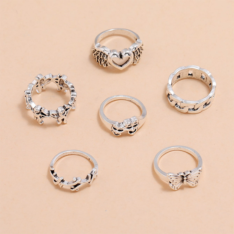 Fashion Heart Shape Butterfly Alloy Rings 6 Pieces display picture 2