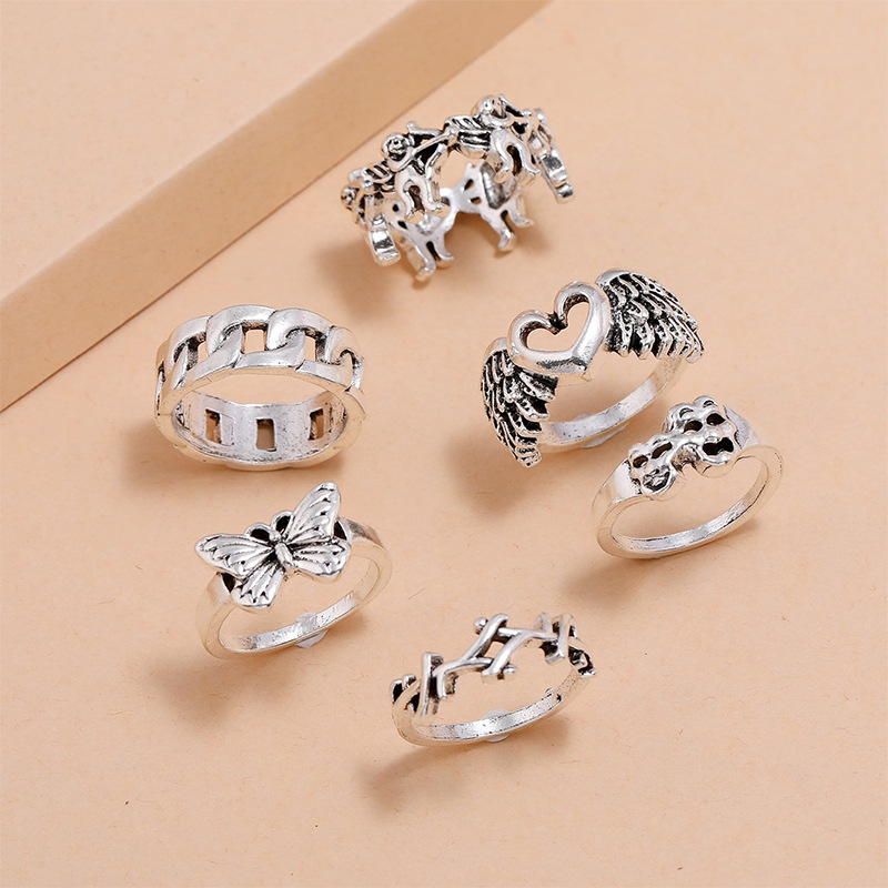 Fashion Heart Shape Butterfly Alloy Rings 6 Pieces display picture 1