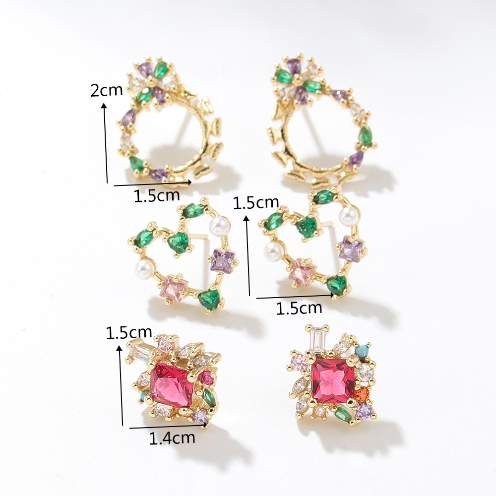 Simple Style Heart Shape Copper Ear Studs Plating Inlay Zircon Copper Earrings display picture 1