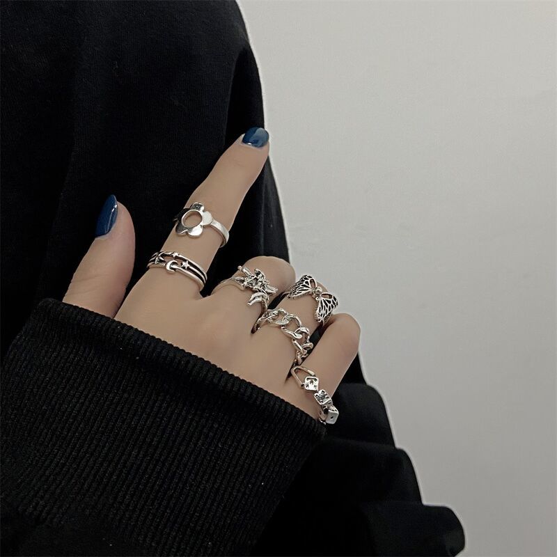 Retro Star Moon Butterfly Alloy Flower Rings 6 Pieces display picture 6