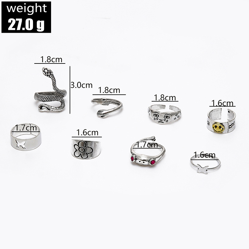 Simple Style Smiley Face Snake Butterfly Alloy Plating Open Ring 8 Pieces display picture 1