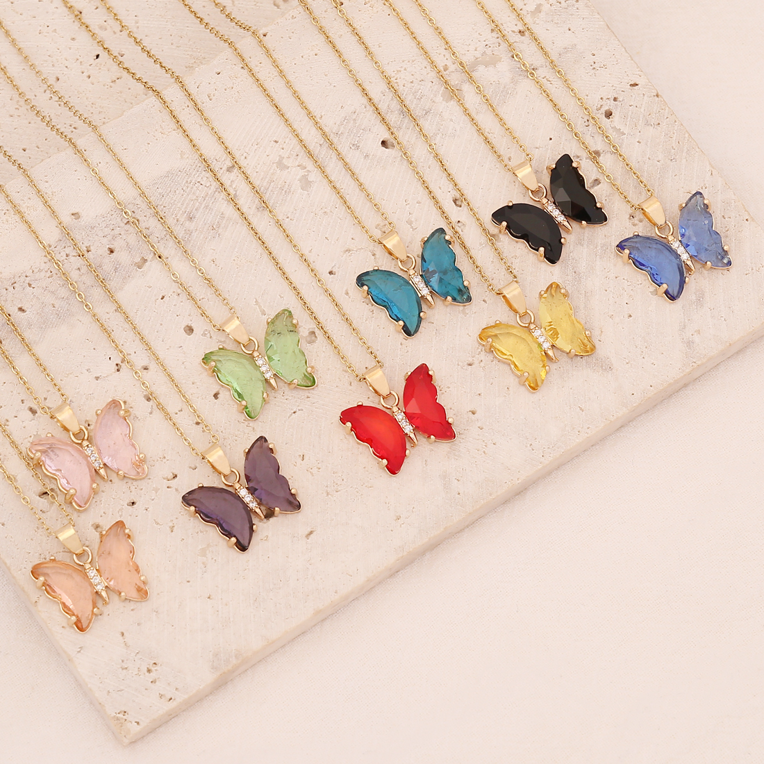 Acero Inoxidable Chapados en oro de 18k Estilo De Hadas Embutido Mariposa Cristal Collar display picture 1