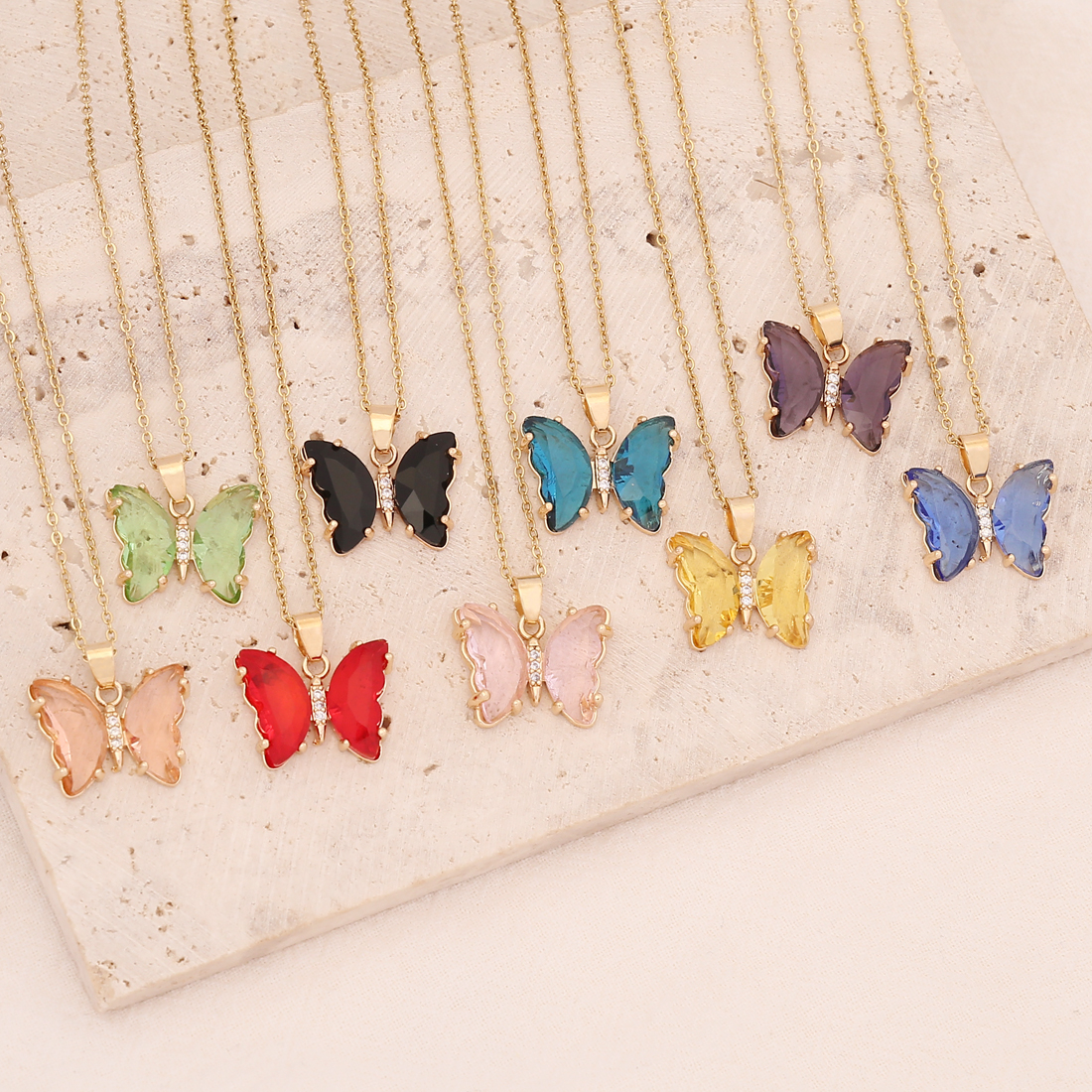 Stainless Steel 18K Gold Plated Fairy Style Inlay Butterfly Crystal Necklace display picture 2