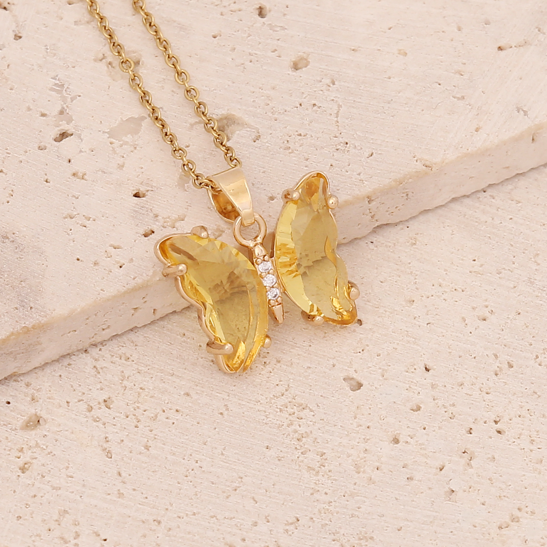 Acero Inoxidable Chapados en oro de 18k Estilo De Hadas Embutido Mariposa Cristal Collar display picture 6
