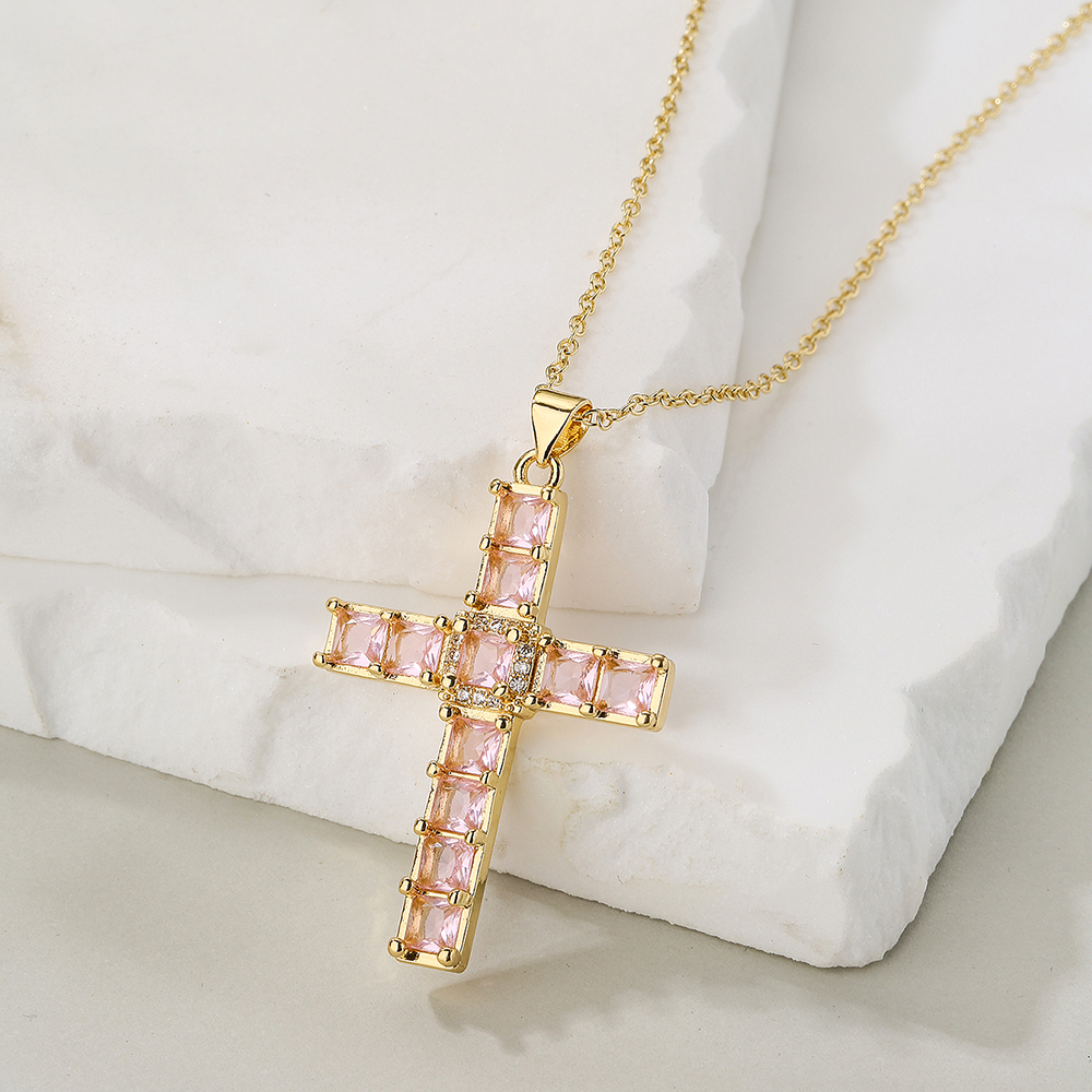 Fashion Cross Copper Pendant Necklace Inlay Zircon Copper Necklaces display picture 2