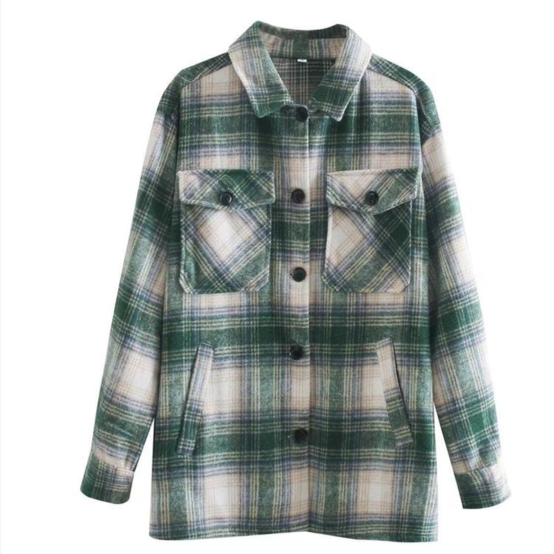 Classic Style Tartan Polyester Coat Shacket display picture 1