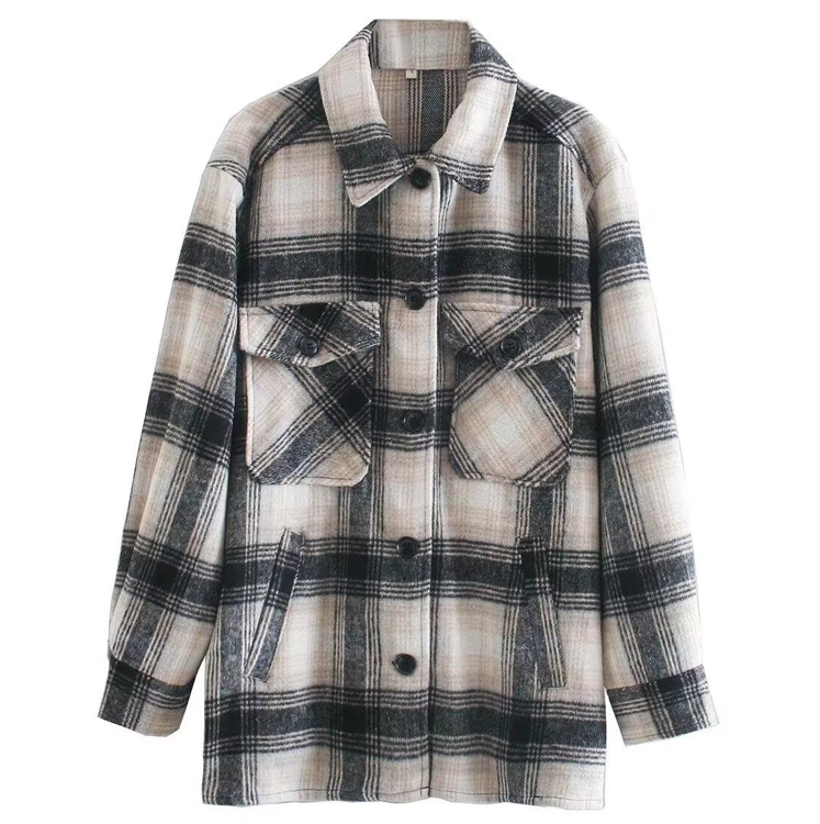 Classic Style Tartan Polyester Coat Shacket display picture 6
