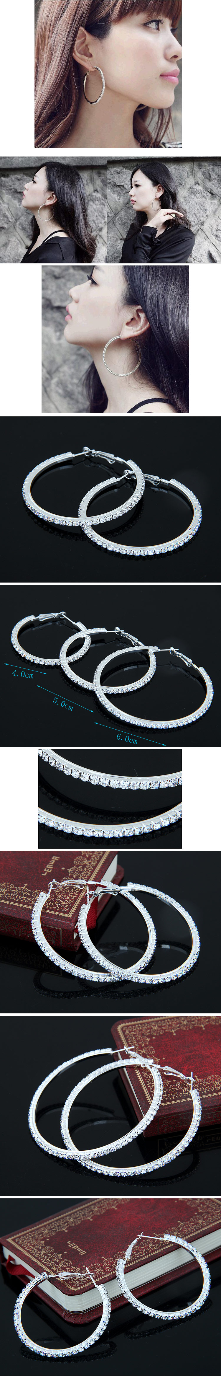 Moda Ronda Aleación Embutido Diamante De Imitación Pendientes De Aro 1 Par display picture 1