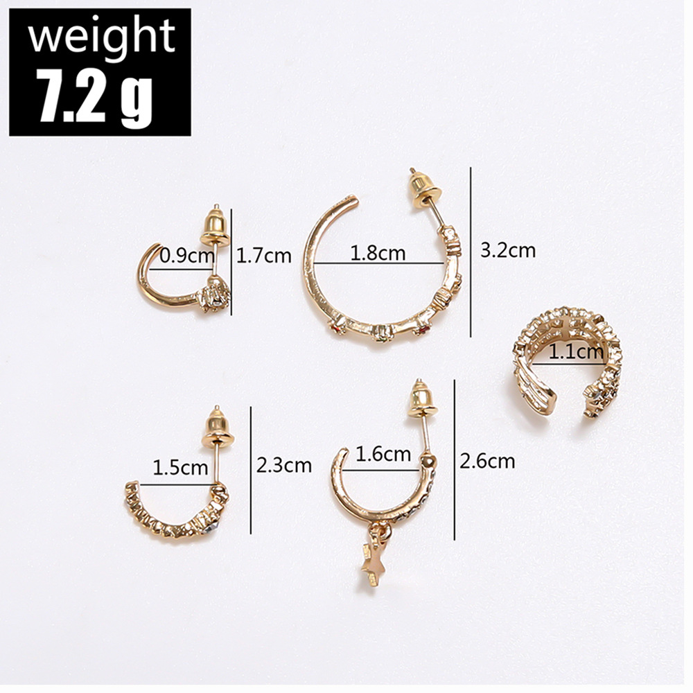 5 Piece Set Simple Style C Shape Geometric Inlay Alloy Artificial Diamond Ear Clips Ear Studs display picture 5