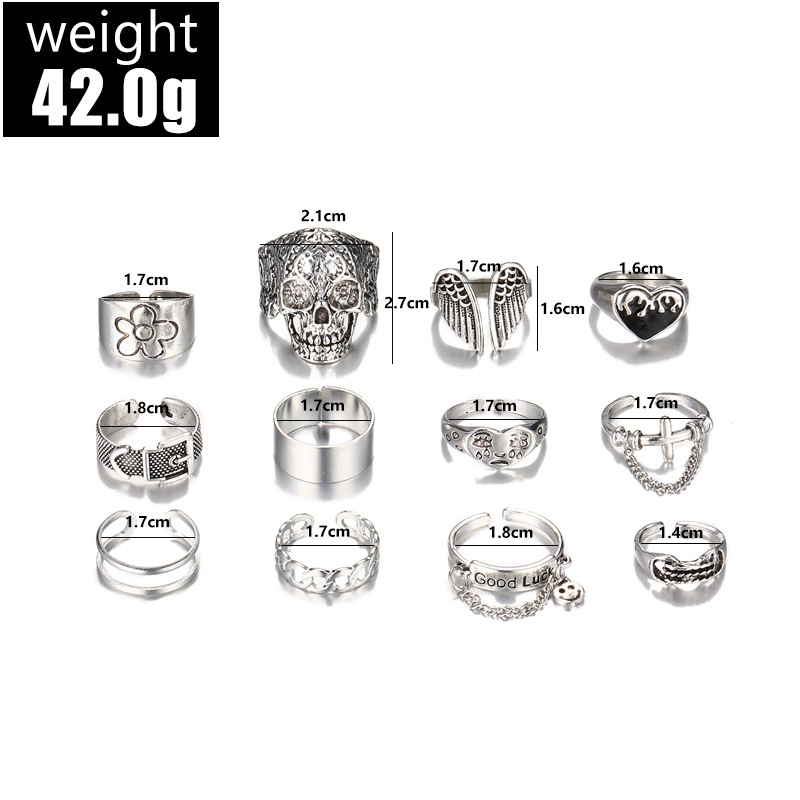 Fashion Wings Skull Grimace Alloy Plating Open Ring 12 Pieces display picture 2