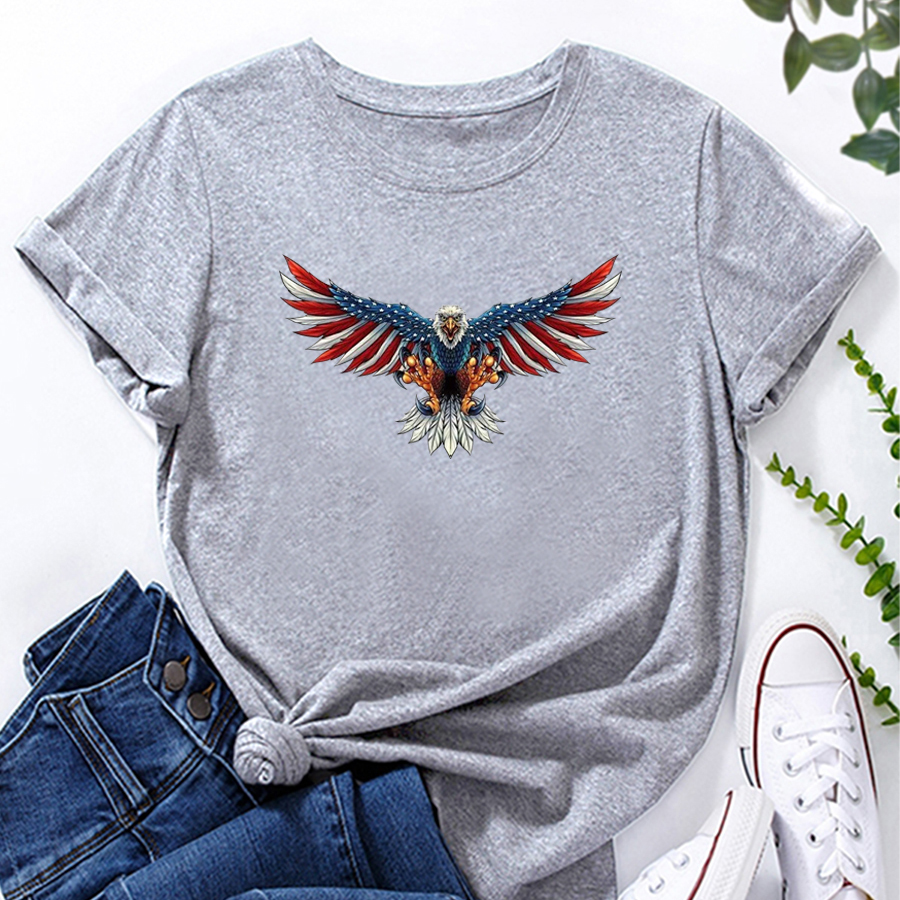 Frau T-shirt Kurzarm T-shirts Drucken Mode Amerikanische Flagge Adler display picture 7