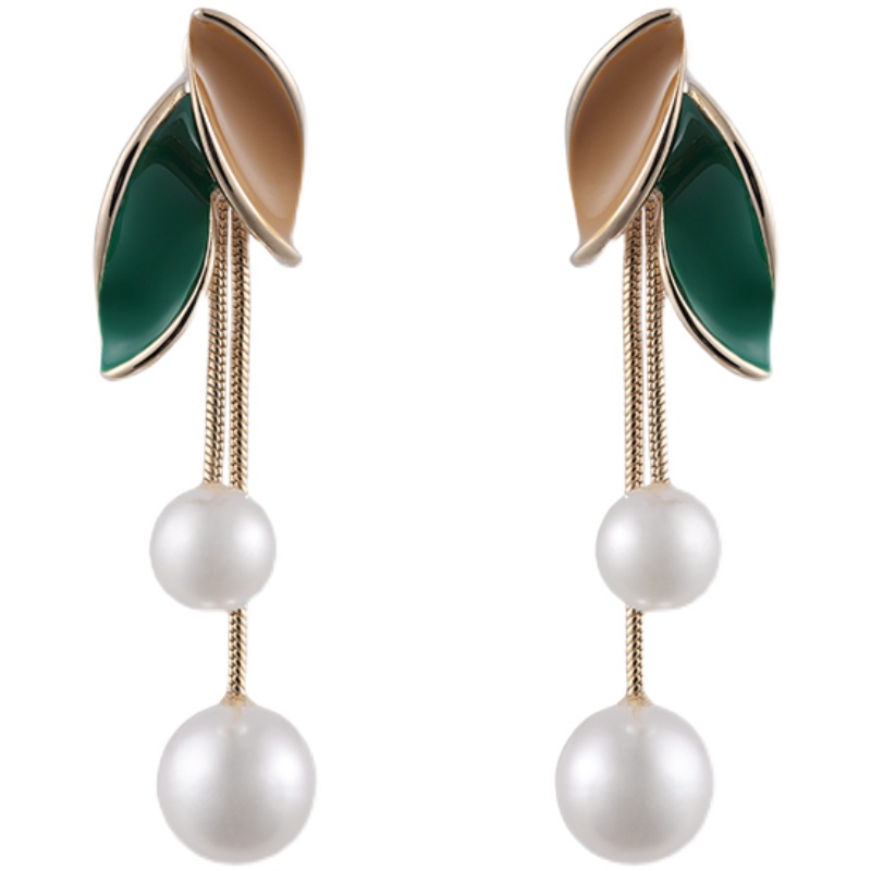 Simple Style Leaves Alloy Plating Pearl Drop Earrings display picture 5