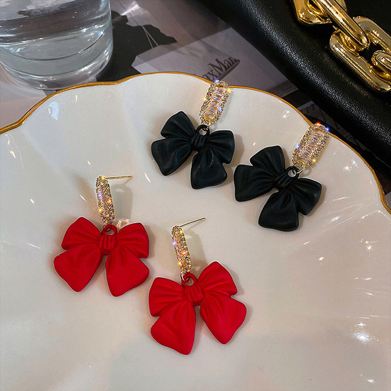Sweet Bow Knot Alloy Resin Plating Inlay Rhinestone Drop Earrings 1 Pair display picture 1