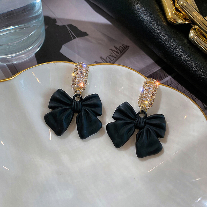 Sweet Bow Knot Alloy Resin Plating Inlay Rhinestone Drop Earrings 1 Pair display picture 2