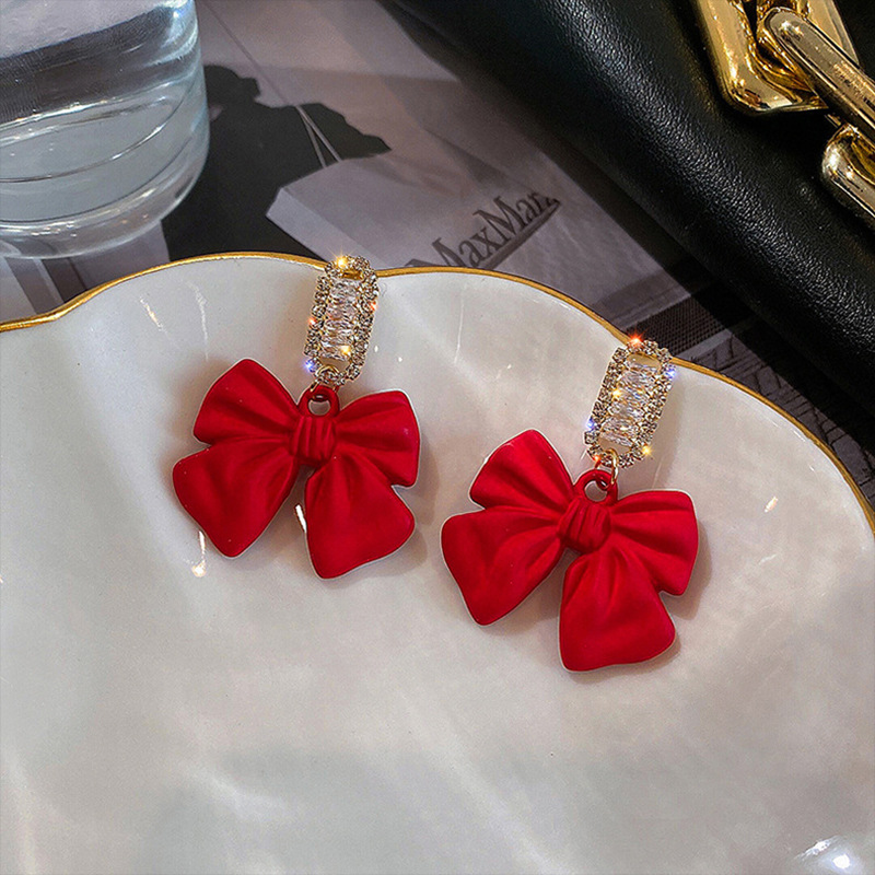 Sweet Bow Knot Alloy Resin Plating Inlay Rhinestone Drop Earrings 1 Pair display picture 3