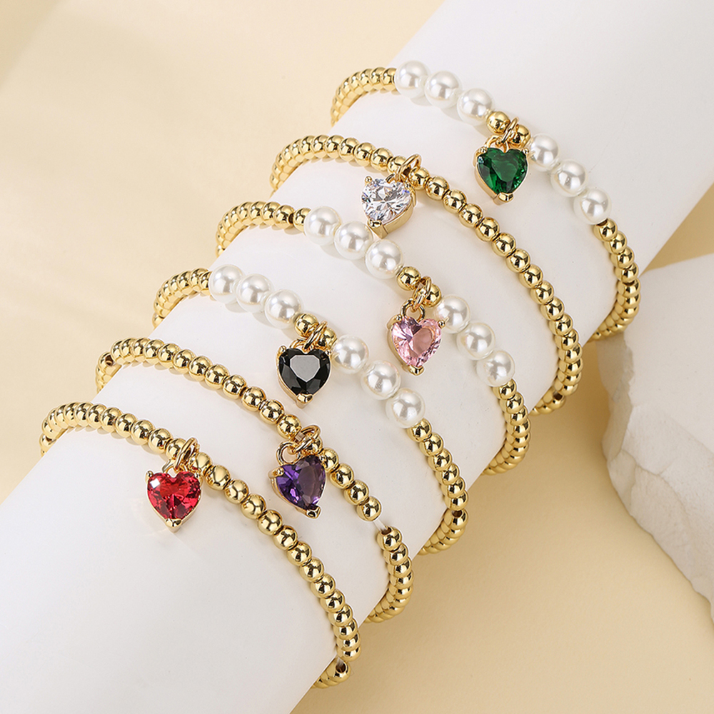 Fashion Heart Shape Imitation Pearl Copper Bracelets Plating Inlay Zircon Copper Bracelets display picture 4