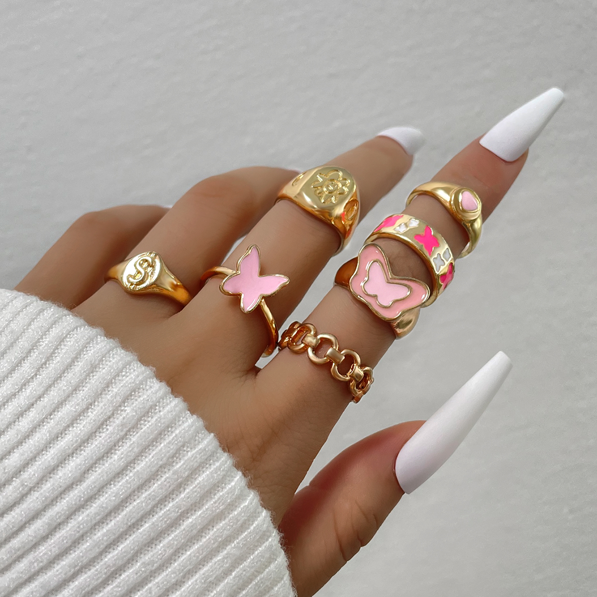 Fashion Letter Flower Butterfly Alloy Enamel Rings display picture 1